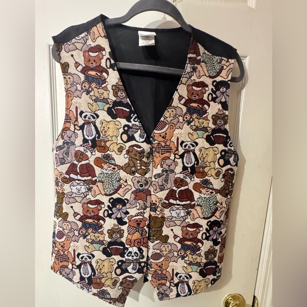 Vintage 1990 Bobbie Brooks Teddy Bear Patterned Pet Vest